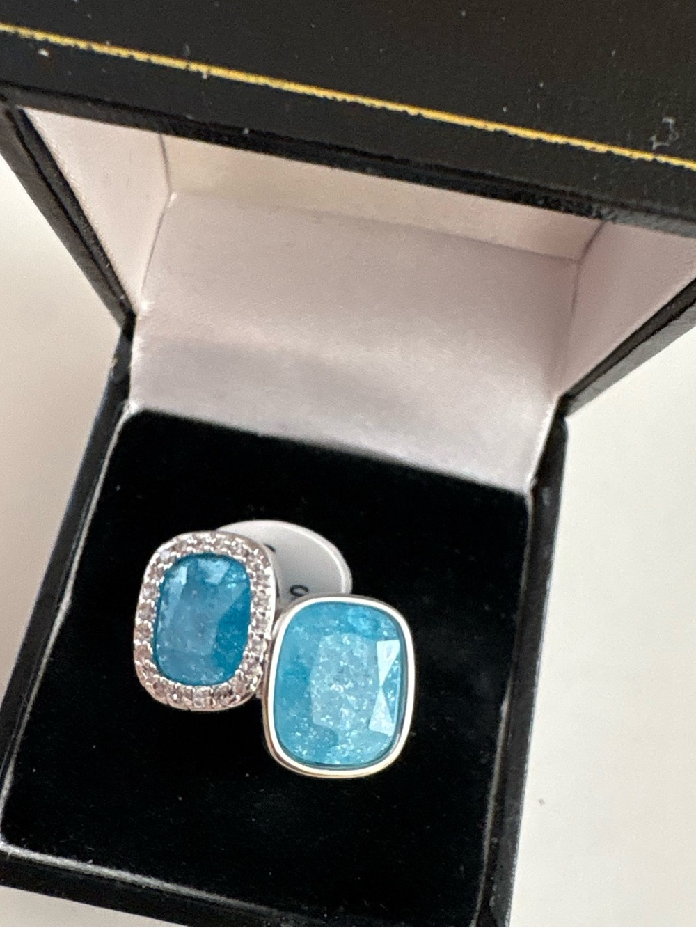Bomb Party Modern Maven Ring RG48841 Aquamarine & Blue Topaz Ice Crystal Rhodium